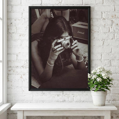 Vintage Camera Self Portrait Poster | Black and White Photography Print | Retro Photography Wall Art | Classic Lifestyle Decor