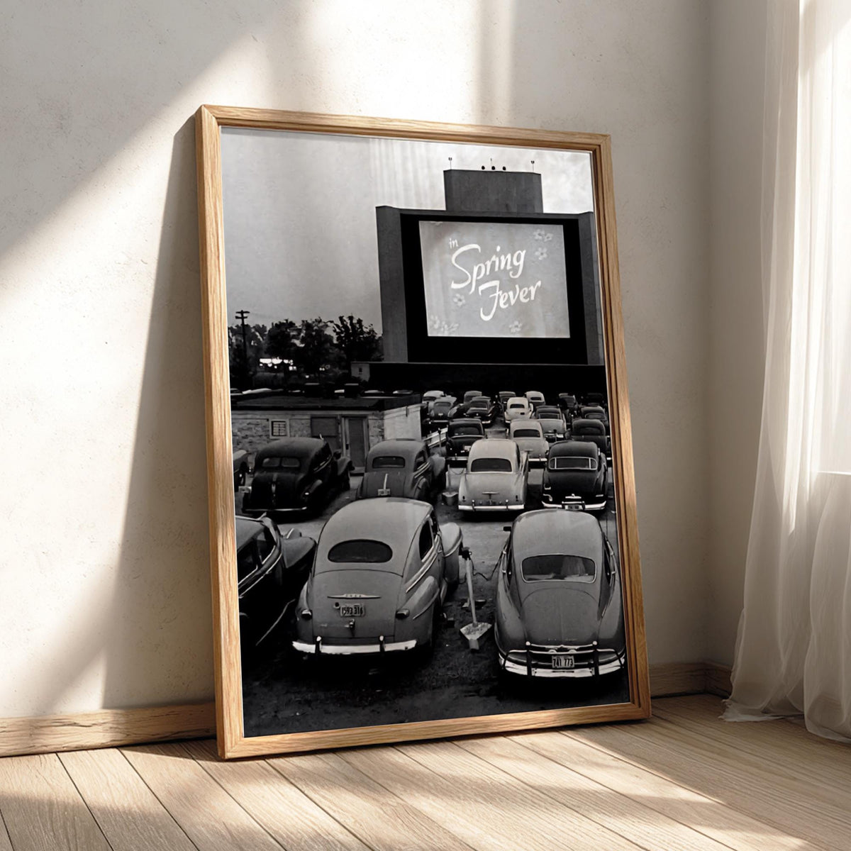 Vintage Drive In Movie Night Poster | Black and White Photography Print | Retro Cinema Wall Art | Classic Americana Decor