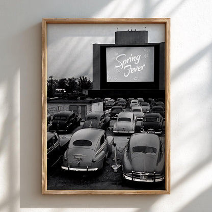 Vintage Drive In Movie Night Poster | Black and White Photography Print | Retro Cinema Wall Art | Classic Americana Decor