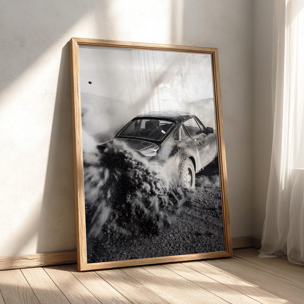 Vintage Rally Dust Poster | Black and White Photography Print | Retro Racing Wall Art | Classic Motorsport Decor