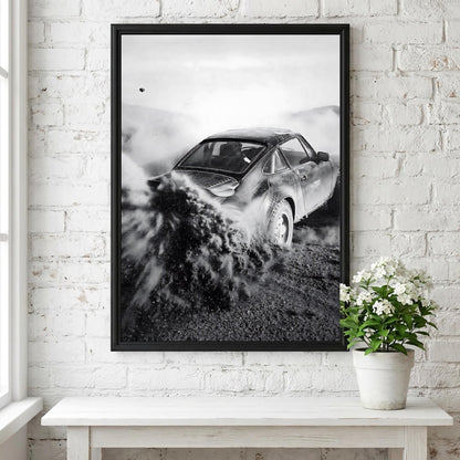 Vintage Rally Dust Poster | Black and White Photography Print | Retro Racing Wall Art | Classic Motorsport Decor