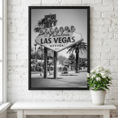 Welcome To Las Vegas Sign Poster | Black and White Photography Print | Vintage Nevada Wall Art | Retro Travel Decor