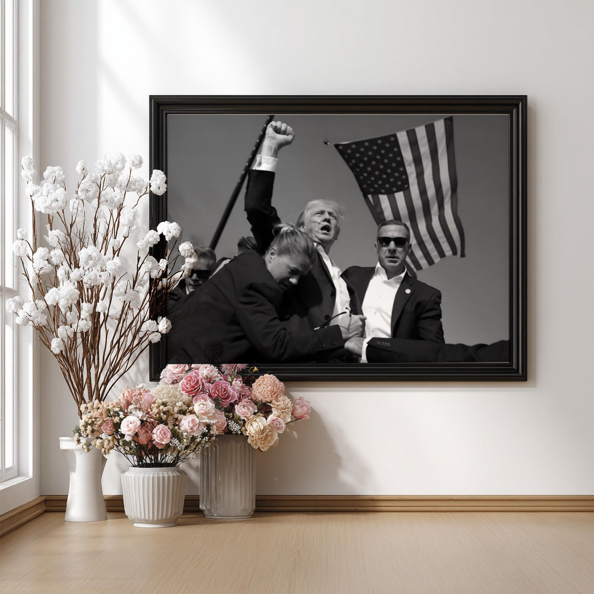 Trump Rally Fist Raised Poster | Black and White Photography Print | Vintage Political Wall Art | Retro History Decor