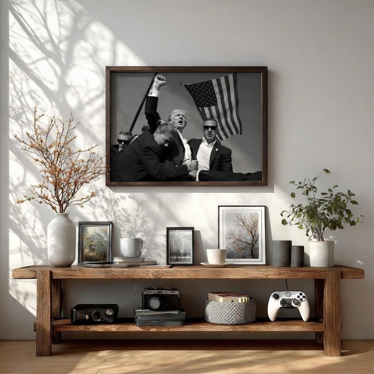 Trump Rally Fist Raised Poster | Black and White Photography Print | Vintage Political Wall Art | Retro History Decor