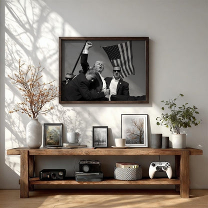 Trump Rally Fist Raised Poster | Black and White Photography Print | Vintage Political Wall Art | Retro History Decor
