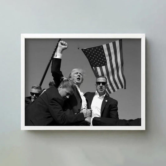 Trump Rally Fist Raised Poster | Black and White Photography Print | Vintage Political Wall Art | Retro History Decor