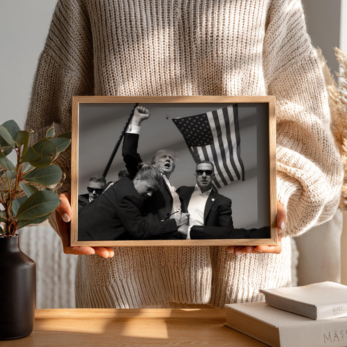 Trump Rally Fist Raised Poster | Black and White Photography Print | Vintage Political Wall Art | Retro History Decor