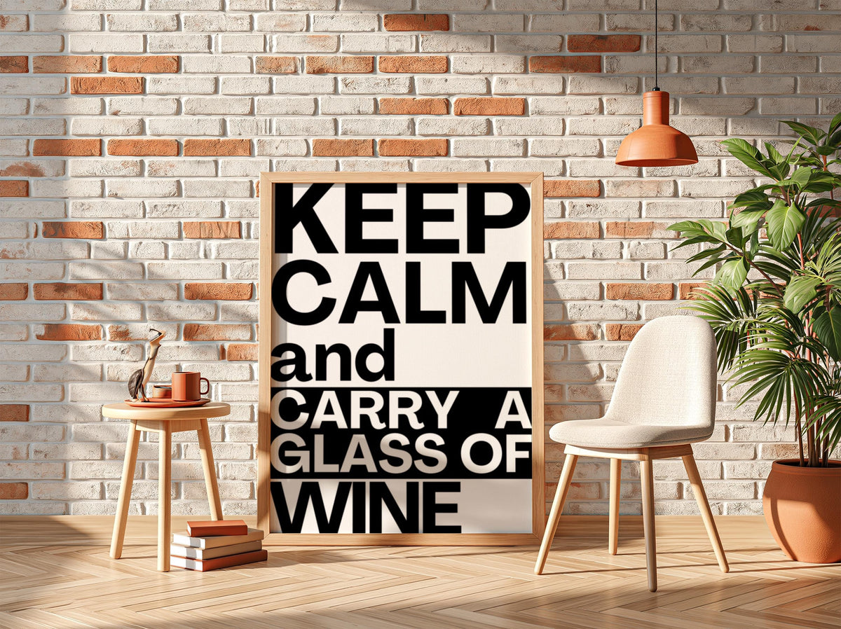 Carry a Glass of Wine Poster | Funny Wine Wall Art | Modern Bar Decor | Wine Lover Print | Home Bar Poster | Kitchen Quote Art