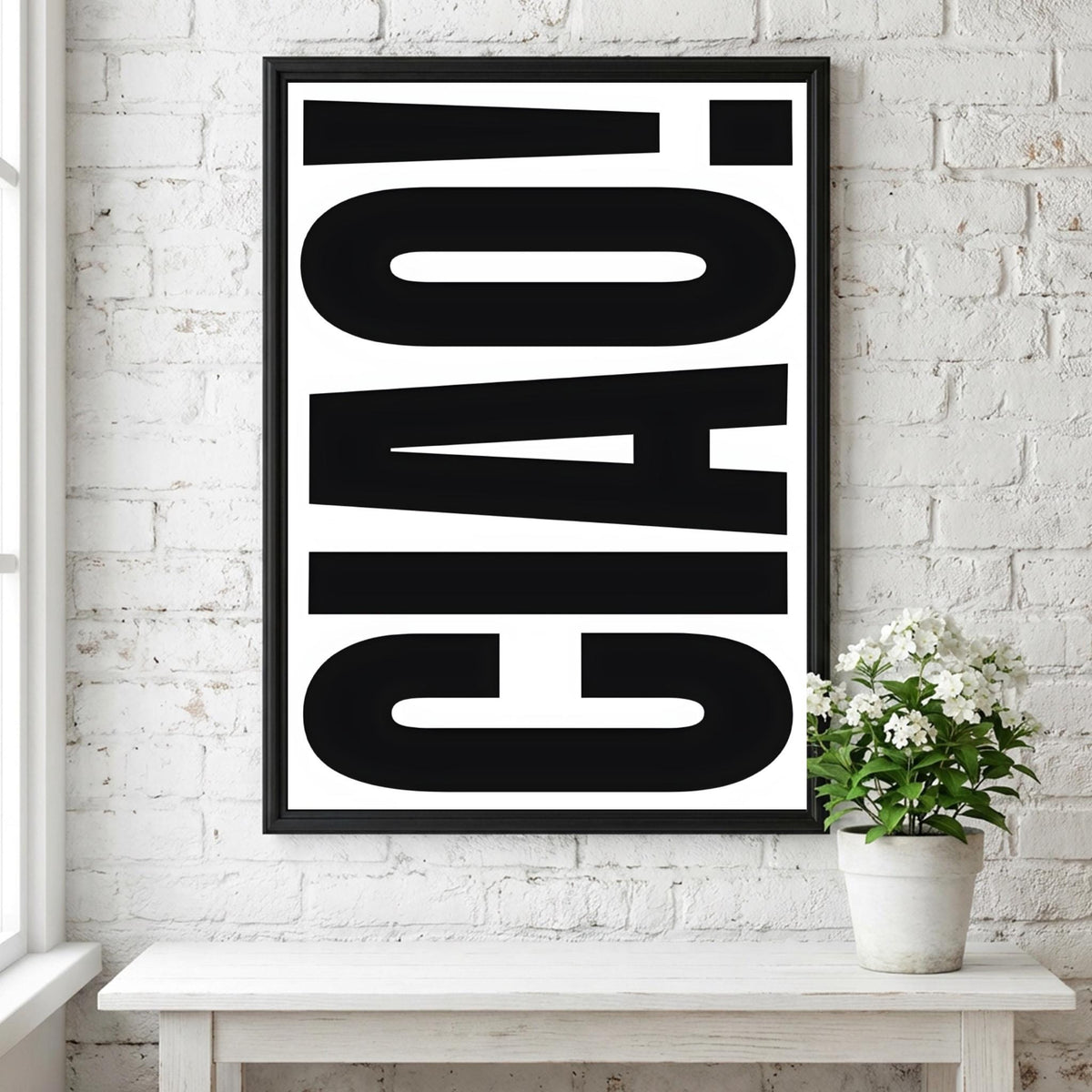 Ciao in Black | Minimalist Italian Wall Art Print | Modern Black Typography Poster | Elegant Home Decor for Bedroom Kitchen Bar Aesthetic