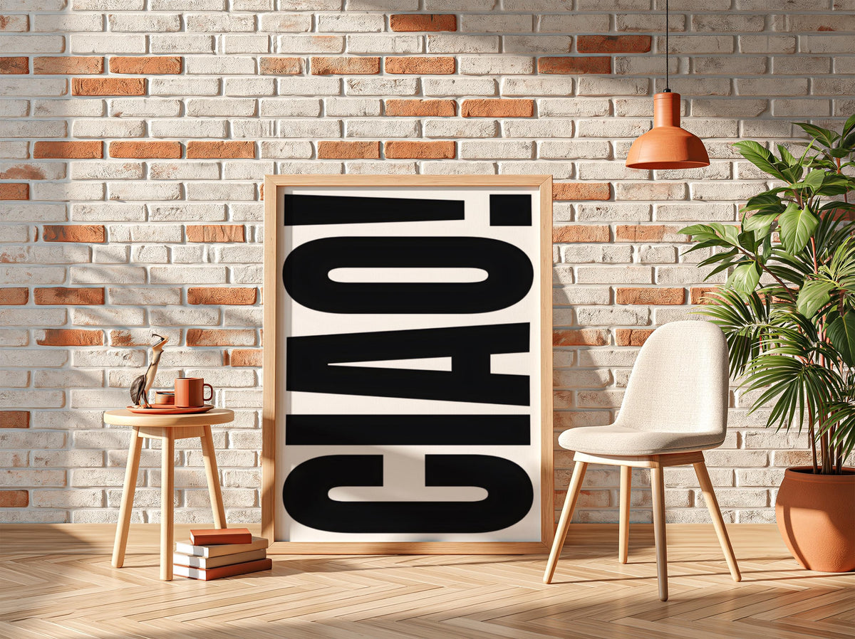 Ciao in Black | Minimalist Italian Wall Art Print | Modern Black Typography Poster | Elegant Home Decor for Bedroom Kitchen Bar Aesthetic