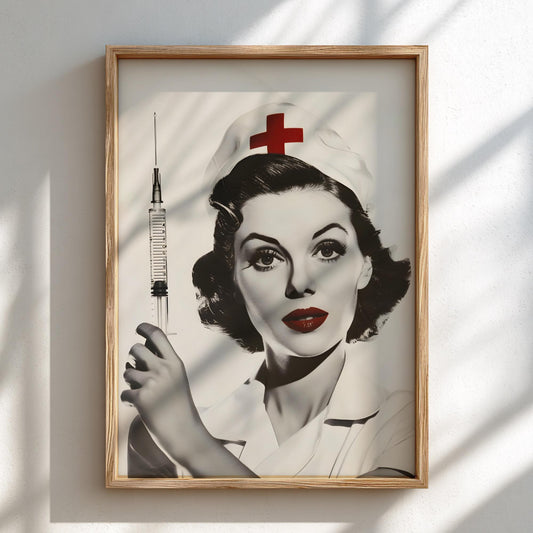 Retro Nurse | Vintage Style Wall Art Print | Modern Illustration Poster | Bedroom Living Room Bar Clinic Decor Gallery Style Aesthetic Art