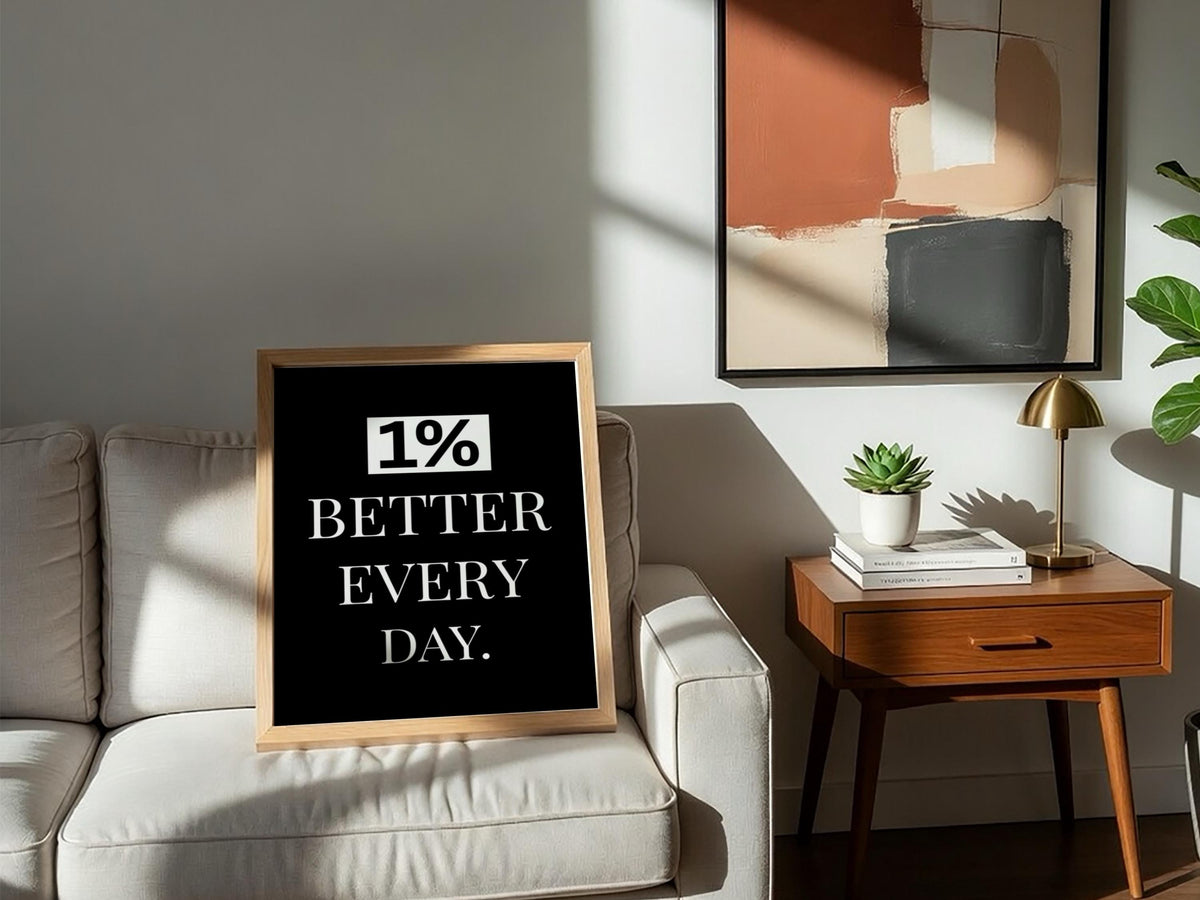 1% Better Every Day Poster | Motivational Wall Art | Self Improvement Quote | Discipline Mindset Print | Minimalist Office Decor