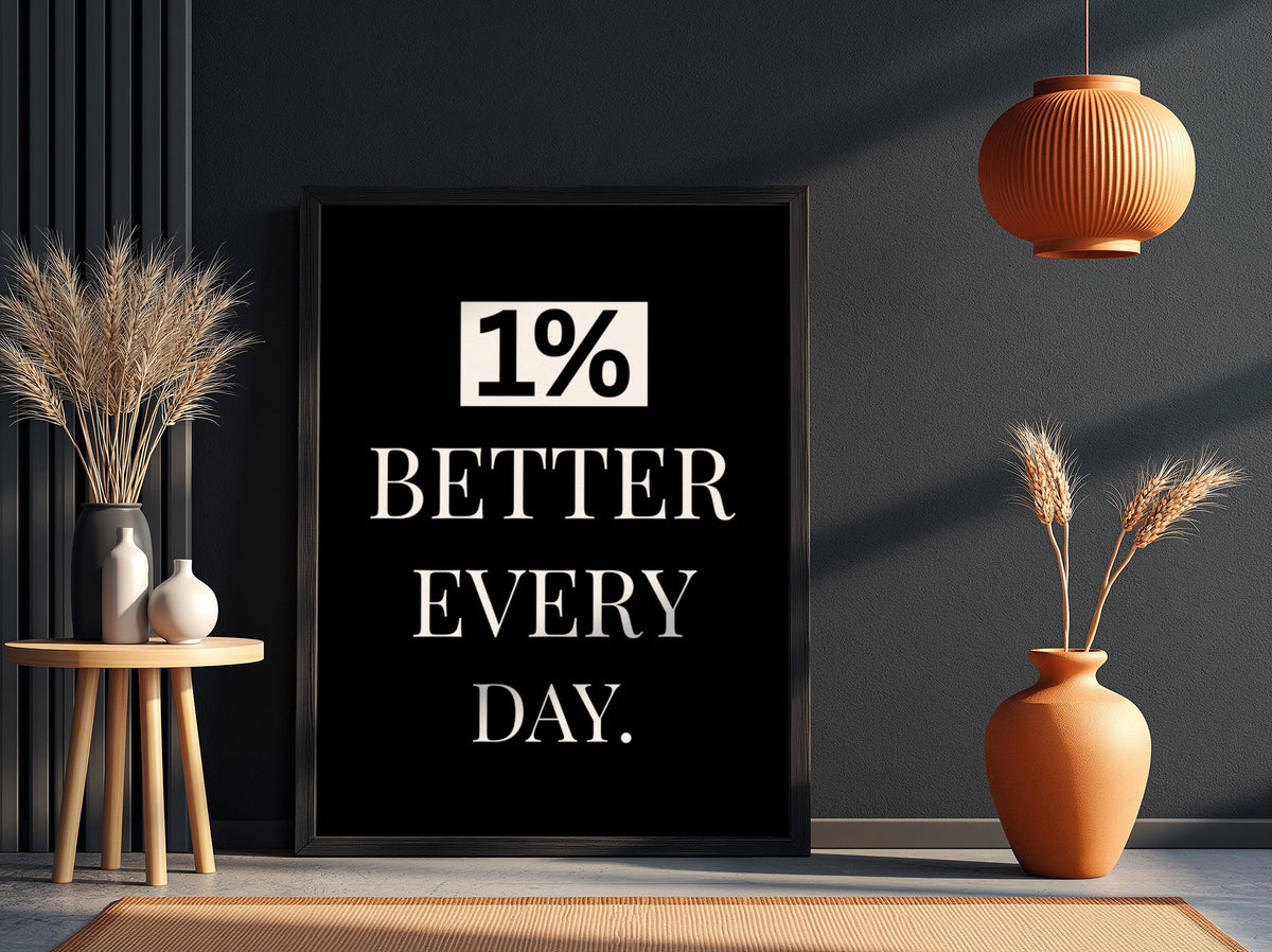 1% Better Every Day Poster | Motivational Wall Art | Self Improvement Quote | Discipline Mindset Print | Minimalist Office Decor