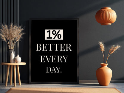 1% Better Every Day Poster | Motivational Wall Art | Self Improvement Quote | Discipline Mindset Print | Minimalist Office Decor