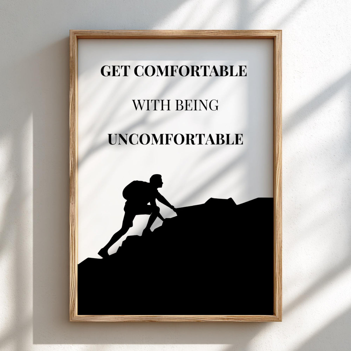 Uncomfortable Poster | Motivational Wall Art | Growth Mindset Quote Print | Push Your Limits Decor | Minimalist Office Typography