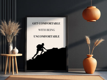 Uncomfortable Poster | Motivational Wall Art | Growth Mindset Quote Print | Push Your Limits Decor | Minimalist Office Typography