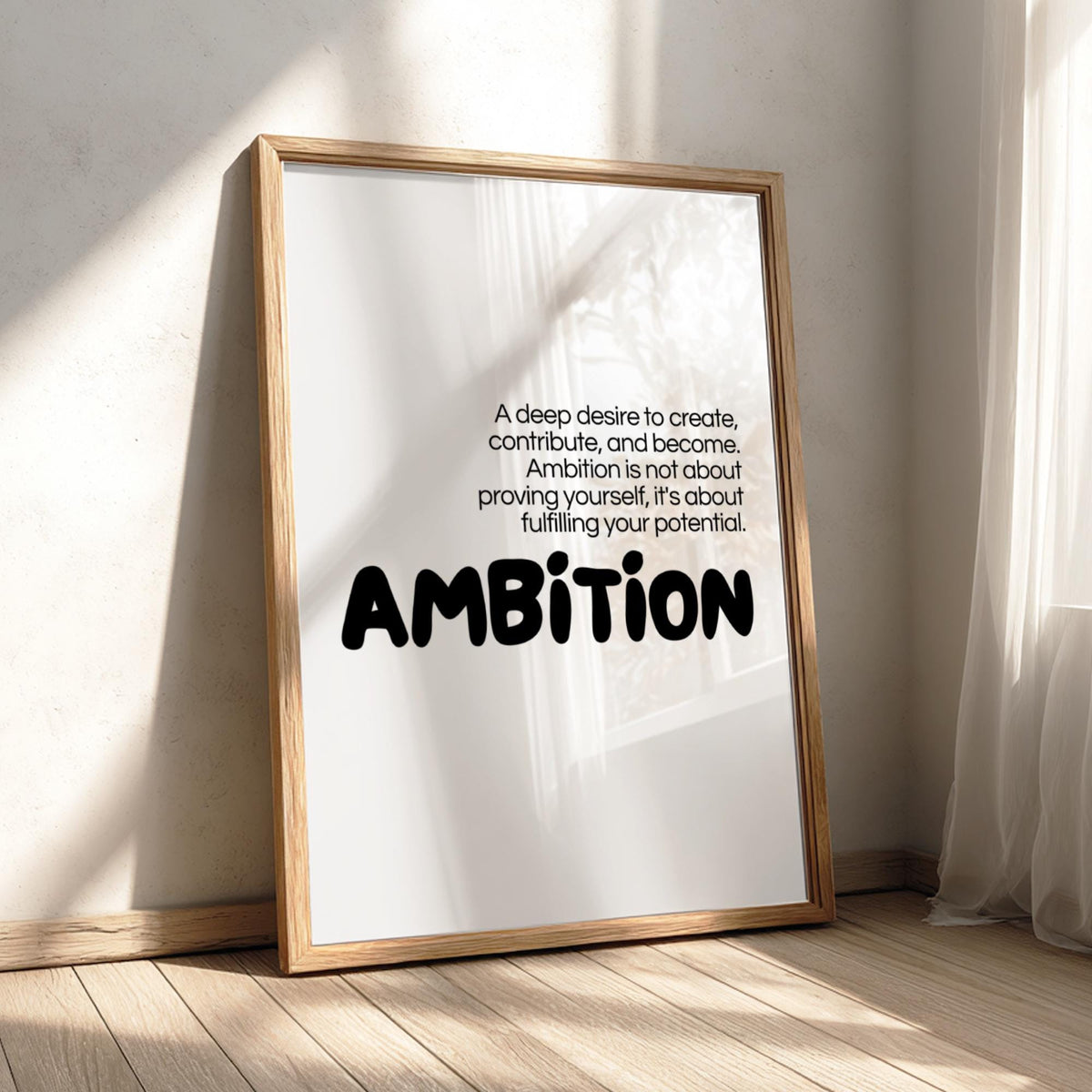 Ambition Poster | Dictionary Definition Print | Minimalist Word Wall Art | Modern Typography Decor | Inspirational Design