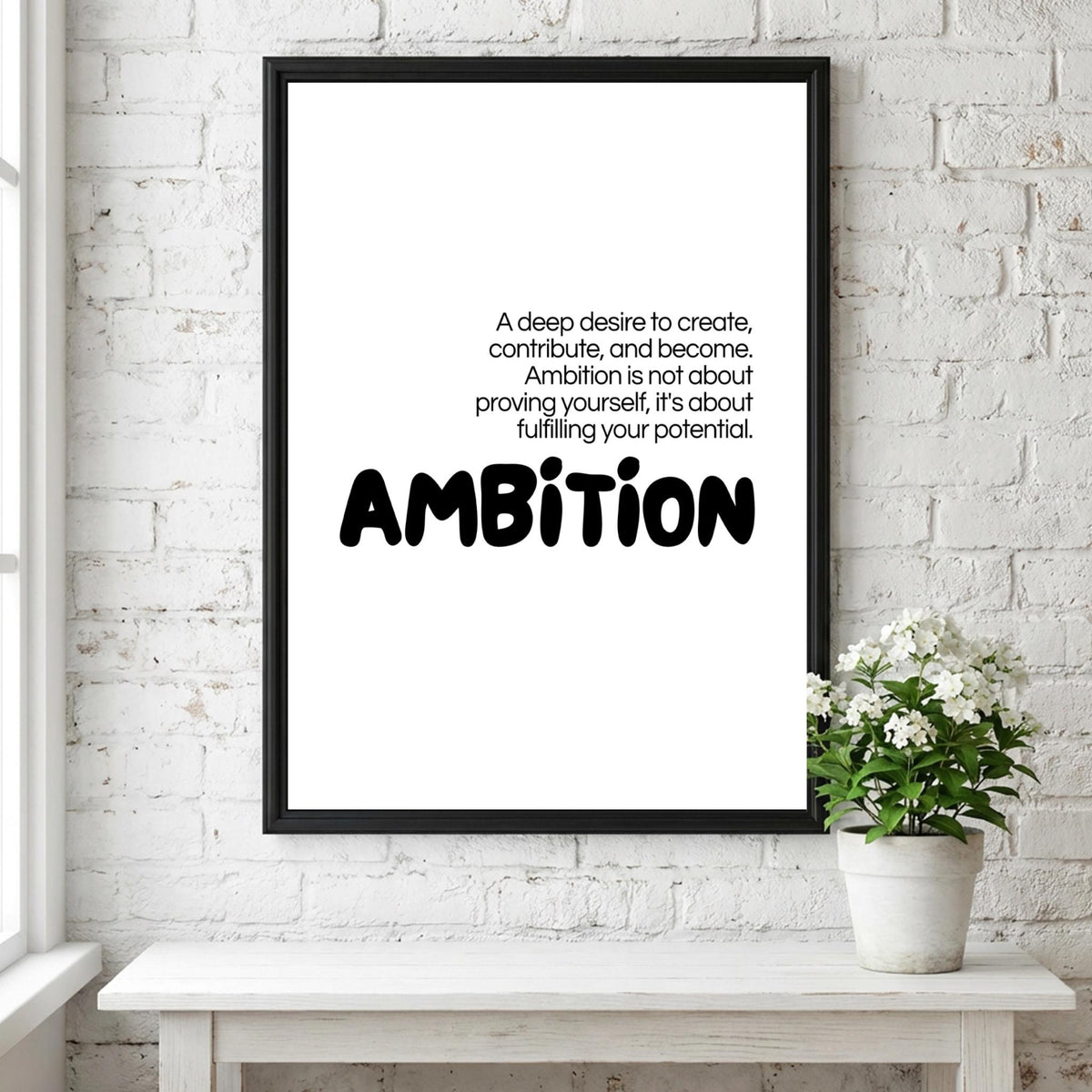 Ambition Poster | Dictionary Definition Print | Minimalist Word Wall Art | Modern Typography Decor | Inspirational Design