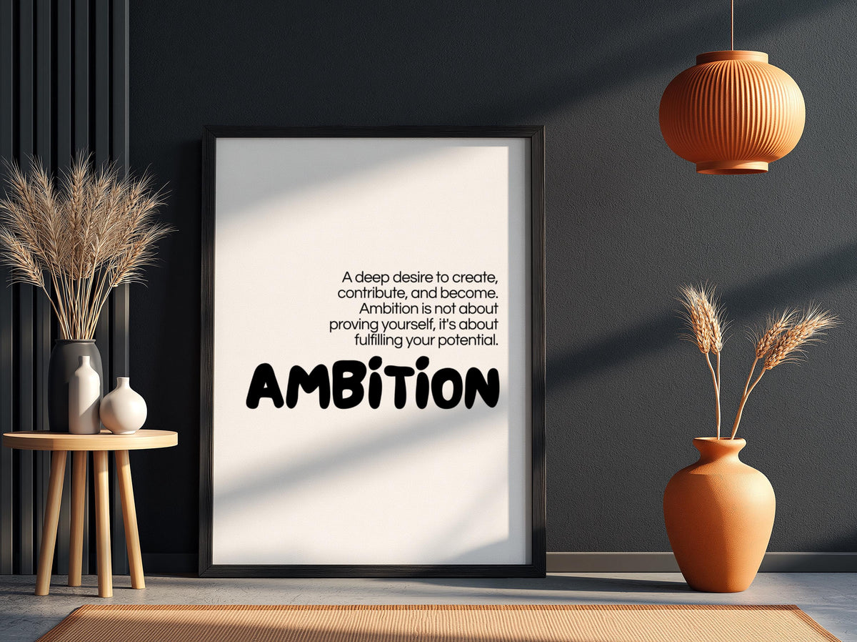 Ambition Poster | Dictionary Definition Print | Minimalist Word Wall Art | Modern Typography Decor | Inspirational Design