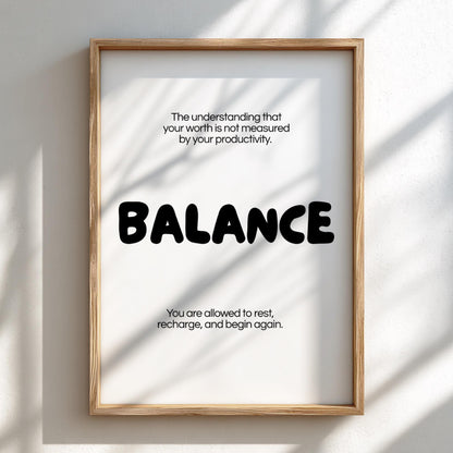 Balance Poster | Dictionary Definition Print | Minimalist Word Wall Art | Modern Typography Decor | Mindful Home Design