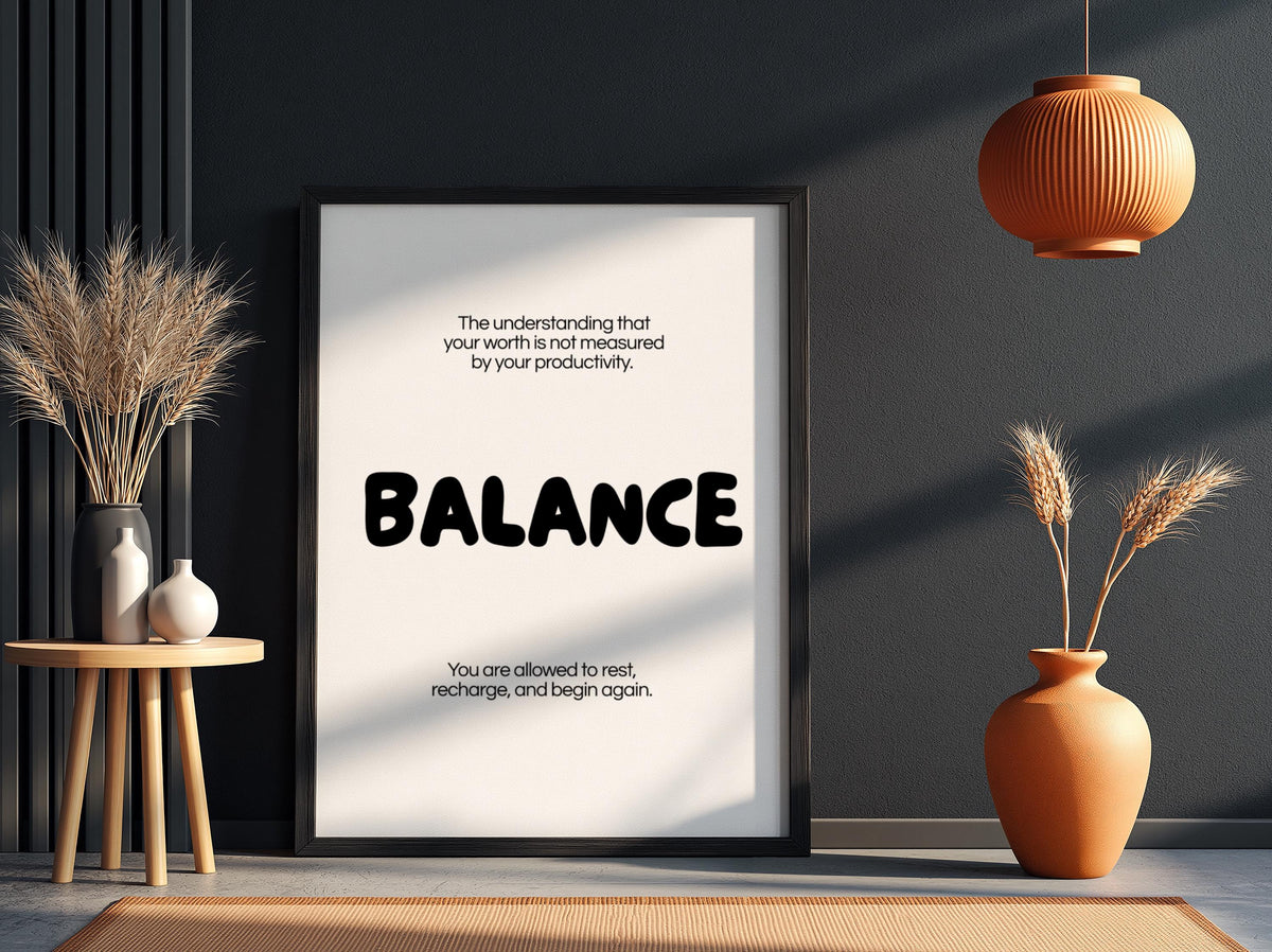 Balance Poster | Dictionary Definition Print | Minimalist Word Wall Art | Modern Typography Decor | Mindful Home Design