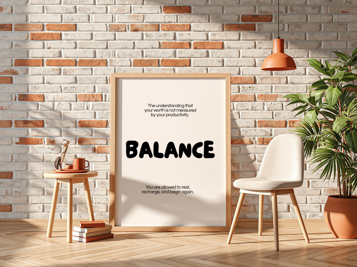 Balance Poster | Dictionary Definition Print | Minimalist Word Wall Art | Modern Typography Decor | Mindful Home Design