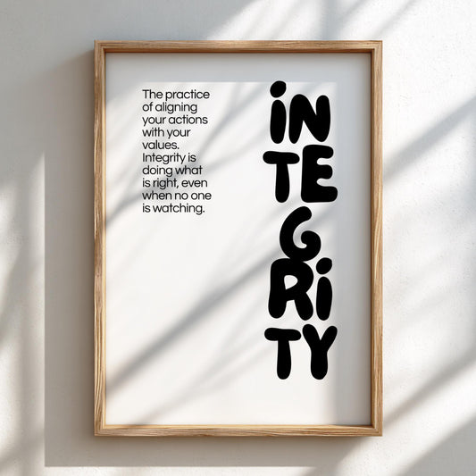 Integrity Poster | Dictionary Definition Print | Minimalist Word Wall Art | Modern Typography Decor | Values & Character Design