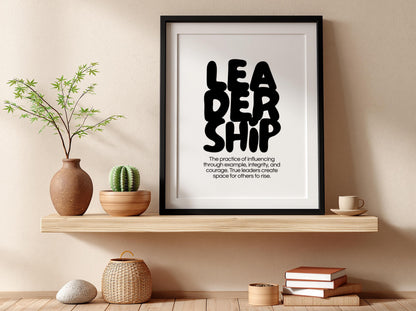 Leadership Poster | Dictionary Definition Print | Minimalist Word Wall Art | Modern Typography Decor | Success Mindset Design