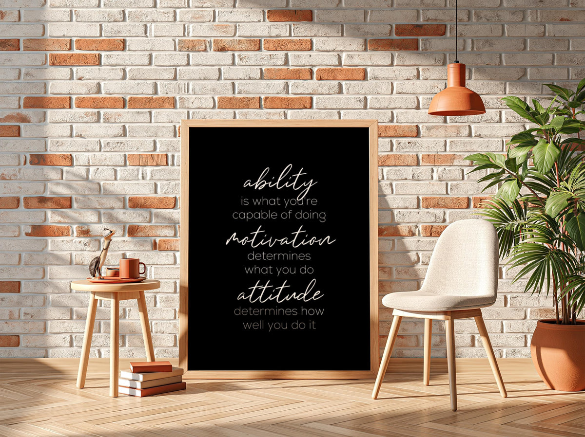 Ability Motivation Attitude Poster | Powerful Black Wall Art | Success Mindset Quote Print | Bold Typography Decor | Motivation Design