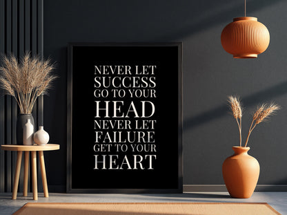 Head Heart Poster | Powerful Black Wall Art | Motivational Quote Print | Mindset Balance Decor | Bold Typography Design