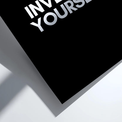 Invest In Yourself Poster | Powerful Black Wall Art | Motivational Quote Print | Self Growth Mindset Decor | Bold Typography Design