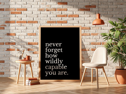 Never Forget Poster | Powerful Black Wall Art | Motivational Quote Print | Mindset Decor | Bold Typography Design