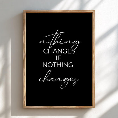 Nothing Changes If Nothing Changes Poster | Powerful Black Wall Art | Motivational Quote Print | Action Mindset Decor | Bold Typography