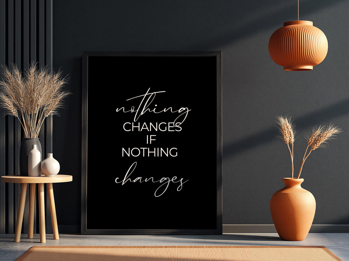 Nothing Changes If Nothing Changes Poster | Powerful Black Wall Art | Motivational Quote Print | Action Mindset Decor | Bold Typography
