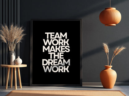 Team Work Poster | Powerful Black Wall Art | Motivational Quote Print | Collaboration Mindset Decor | Bold Typography Design