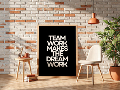 Team Work Poster | Powerful Black Wall Art | Motivational Quote Print | Collaboration Mindset Decor | Bold Typography Design