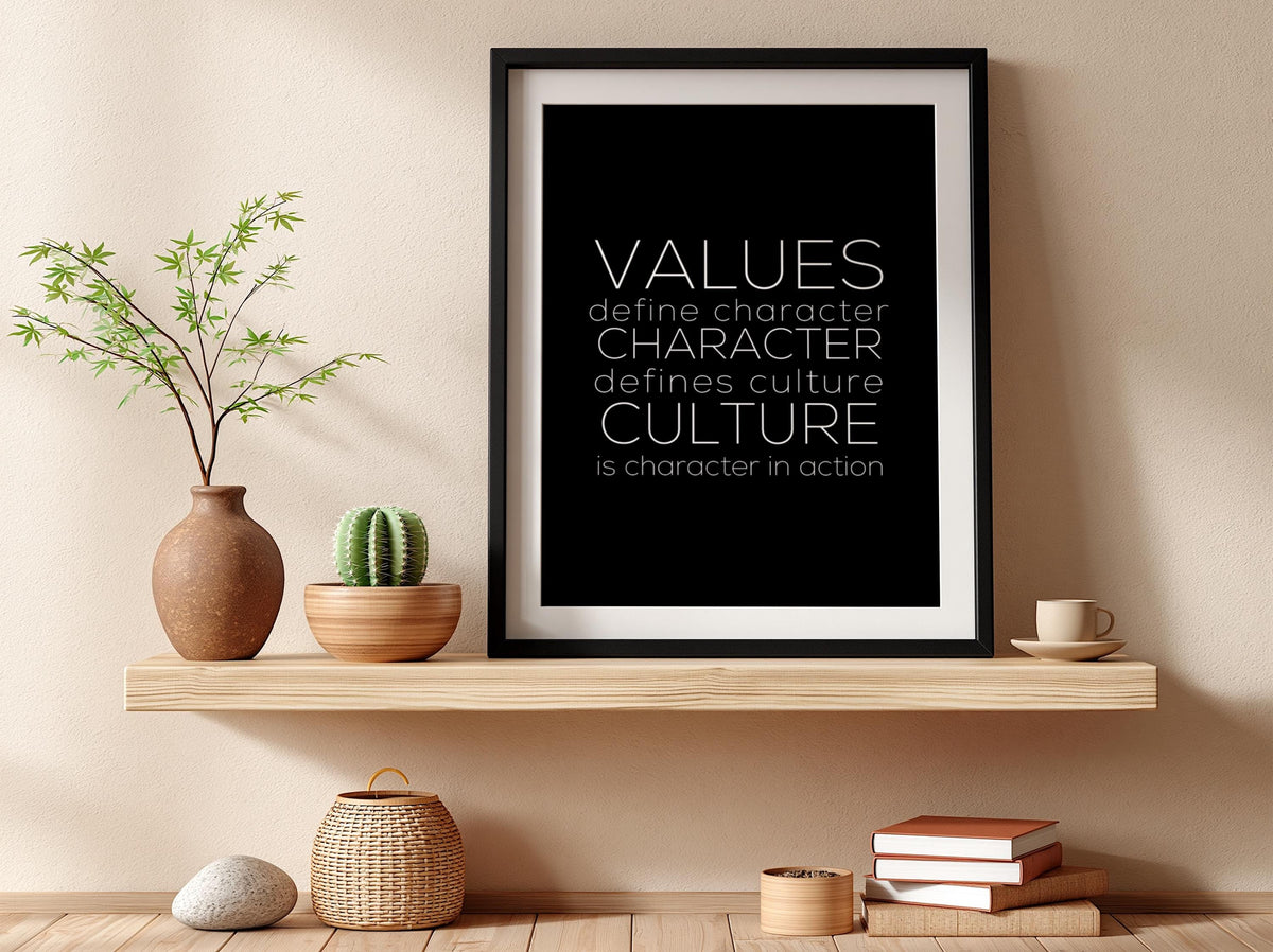 Values Poster | Powerful Black Wall Art | Motivational Quote Print | Mindset Decor | Bold Typography Design