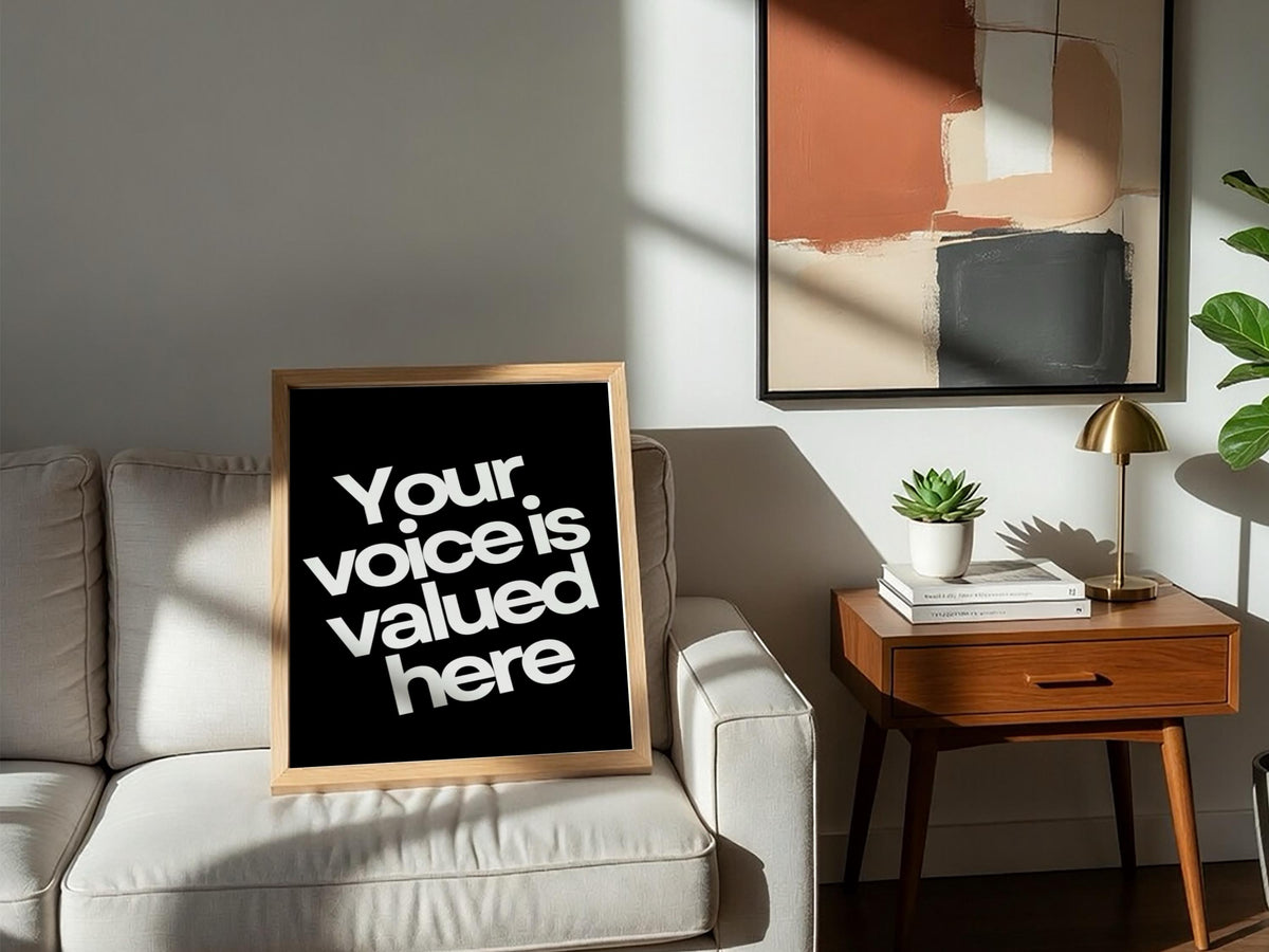 Your Voice Poster | Powerful Black Wall Art | Motivational Quote Print | Leadership Mindset Decor | Bold Typography Design
