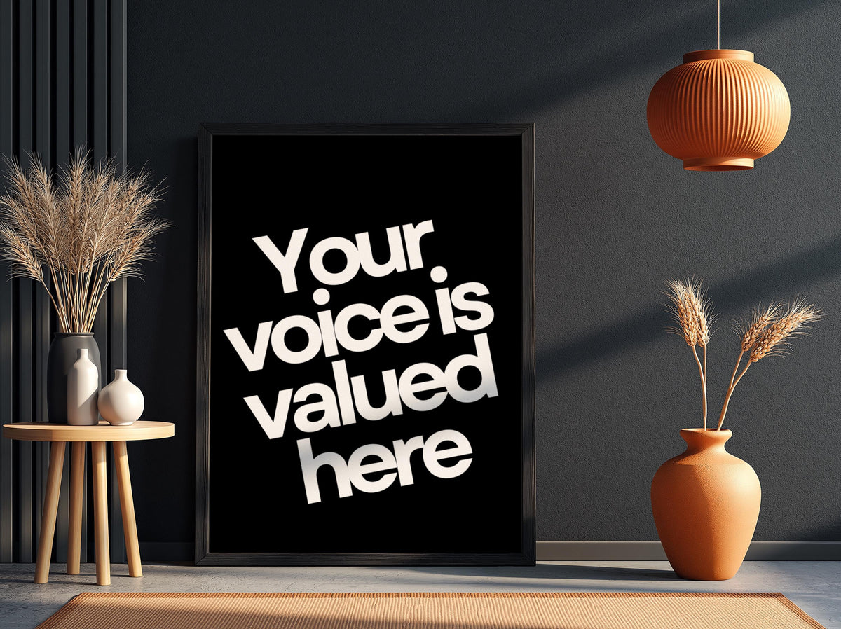 Your Voice Poster | Powerful Black Wall Art | Motivational Quote Print | Leadership Mindset Decor | Bold Typography Design