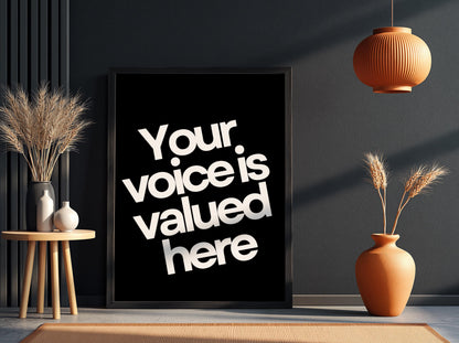 Your Voice Poster | Powerful Black Wall Art | Motivational Quote Print | Leadership Mindset Decor | Bold Typography Design