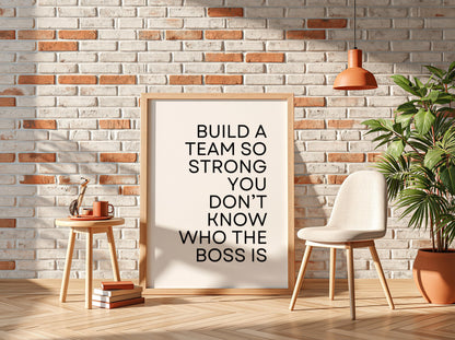 Build A Team So Strong Poster | Powerful White Wall Art | Motivational Quote Print | Teamwork Decor | Bold Typography Design