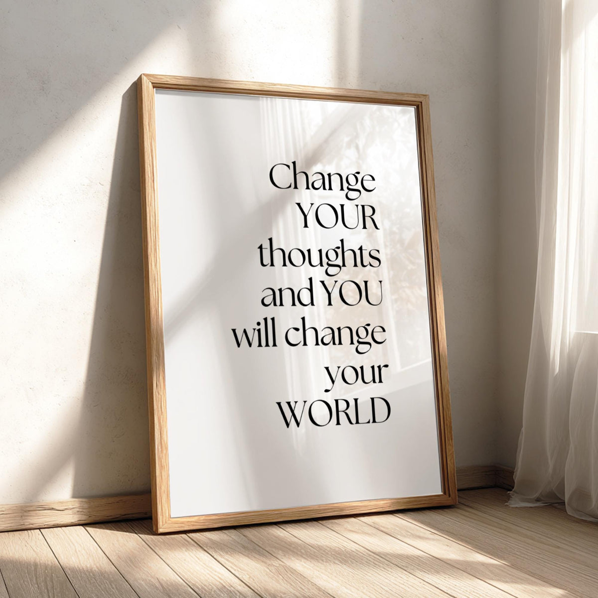 Change Your Thoughts Poster | Powerful White Wall Art | Motivational Quote Print | Mindset Decor | Bold Typography Design