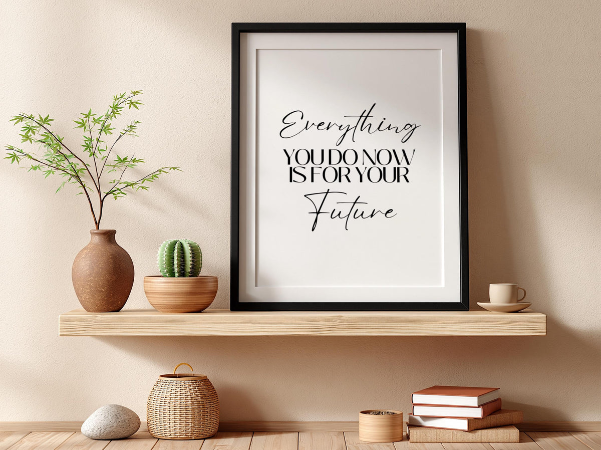 Everything Is Future Poster | Powerful White Wall Art | Motivational Quote Print | Mindset Decor | Bold Typography Design