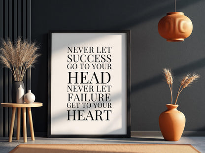 Head Heart Poster | Powerful White Wall Art | Motivational Quote Print | Mindset Balance Decor | Bold Typography Design