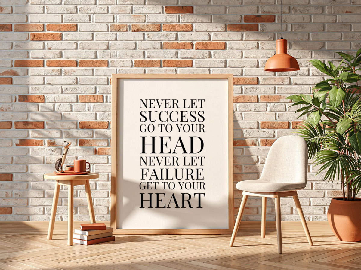 Head Heart Poster | Powerful White Wall Art | Motivational Quote Print | Mindset Balance Decor | Bold Typography Design