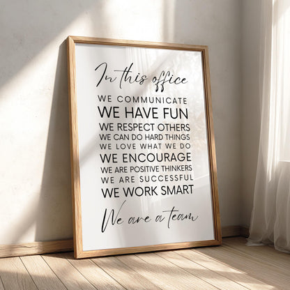 In This Office Poster | Powerful White Wall Art | Motivational Quote Print | Work Ethic Decor | Bold Typography Design