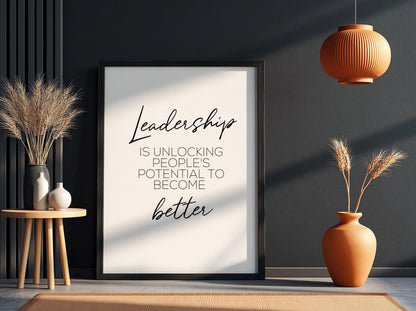 Better Leadership Poster | White Minimalist Wall Art Print | Leadership Mindset Quote | Office & Workspace Decor