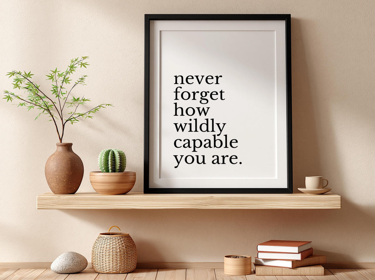 Never Forget Poster | White Minimalist Wall Art Print | Motivational Quote Decor | Mindset & Reflection Artwork