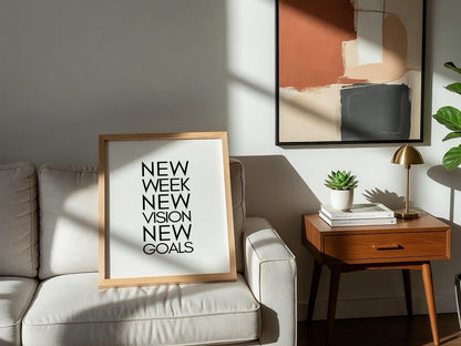 New Week Vision Goals Poster | White Minimalist Wall Art Print | Weekly Motivation & Goal Setting Decor | Clean Typography Design