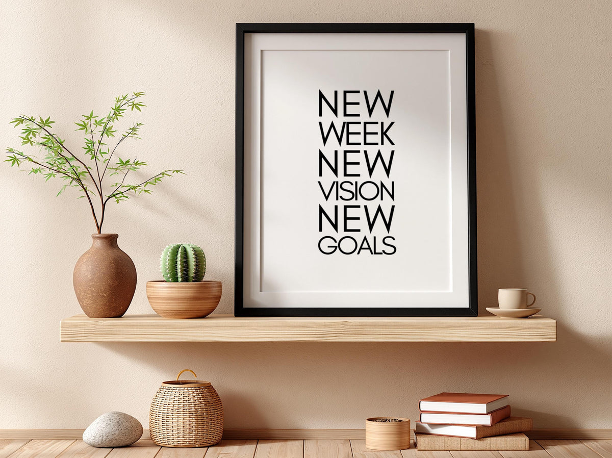 New Week Vision Goals Poster | White Minimalist Wall Art Print | Weekly Motivation & Goal Setting Decor | Clean Typography Design